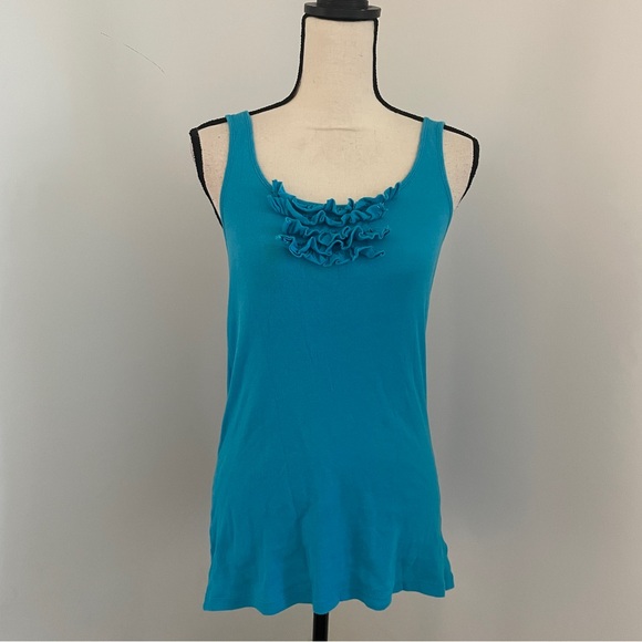 Old Nav Ruffle Cotton Camisole Medium Vintage Teal Strappy Tank Top Y2K 90s Cami - Picture 1 of 9